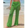 image:imageWomens Cover Up Beach Pants Hollow Out Drawstring High Elastic Waist Swimsuit Beach Cover Up PantsGreen