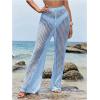 image:imageWomens Cover Up Beach Pants Hollow Out Drawstring High Elastic Waist Swimsuit Beach Cover Up PantsMint Blue