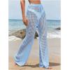 image:imageWomens Cover Up Beach Pants Hollow Out Drawstring High Elastic Waist Swimsuit Beach Cover Up PantsMint Blue