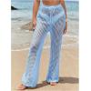 image:imageWomens Cover Up Beach Pants Hollow Out Drawstring High Elastic Waist Swimsuit Beach Cover Up PantsMint Blue