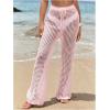 image:imageWomens Cover Up Beach Pants Hollow Out Drawstring High Elastic Waist Swimsuit Beach Cover Up PantsPink