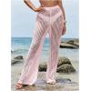image:imageWomens Cover Up Beach Pants Hollow Out Drawstring High Elastic Waist Swimsuit Beach Cover Up PantsPink