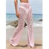 image:imageWomens Cover Up Beach Pants Hollow Out Drawstring High Elastic Waist Swimsuit Beach Cover Up PantsPink