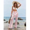 image:imageWomens Cover Up Beach Pants Hollow Out Drawstring High Elastic Waist Swimsuit Beach Cover Up PantsPink