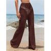 image:imageWomens Cover Up Beach Pants Hollow Out Drawstring High Elastic Waist Swimsuit Beach Cover Up PantsRedwood