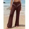 image:imageWomens Cover Up Beach Pants Hollow Out Drawstring High Elastic Waist Swimsuit Beach Cover Up PantsRedwood