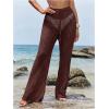 image:imageWomens Cover Up Beach Pants Hollow Out Drawstring High Elastic Waist Swimsuit Beach Cover Up PantsRedwood