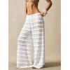 image:imageWomens Crochet Lace Pants Ruffle Layered Elastic Waist Mesh Bathing Suit Cover Up Beach PantsPure White