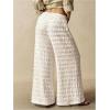 image:imageWomens Crochet Lace Pants Ruffle Layered Elastic Waist Mesh Bathing Suit Cover Up Beach PantsWhite Beige