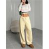 image:imageWomens Drawstring Waist Straight Streetwear Long Wide Leg Pants Casual Loose Baggy Workout Long Fall SweatpantsBright Apricot