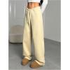 image:imageWomens Drawstring Waist Straight Streetwear Long Wide Leg Pants Casual Loose Baggy Workout Long Fall SweatpantsBright Apricot
