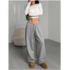 image:imageWomens Drawstring Waist Straight Streetwear Long Wide Leg Pants Casual Loose Baggy Workout Long Fall SweatpantsBright Grey