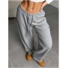 image:imageWomens Drawstring Waist Straight Streetwear Long Wide Leg Pants Casual Loose Baggy Workout Long Fall SweatpantsBright Grey