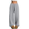 image:imageWomens Drawstring Waist Straight Streetwear Long Wide Leg Pants Casual Loose Baggy Workout Long Fall SweatpantsBright Grey