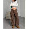 image:imageWomens Drawstring Waist Straight Streetwear Long Wide Leg Pants Casual Loose Baggy Workout Long Fall SweatpantsCoffee Brown