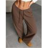 image:imageWomens Drawstring Waist Straight Streetwear Long Wide Leg Pants Casual Loose Baggy Workout Long Fall SweatpantsCoffee Brown