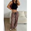 image:imageWomens Drawstring Waist Straight Streetwear Long Wide Leg Pants Casual Loose Baggy Workout Long Fall SweatpantsDark Brown