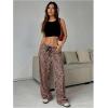 image:imageWomens Drawstring Waist Straight Streetwear Long Wide Leg Pants Casual Loose Baggy Workout Long Fall SweatpantsDark Brown
