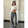 image:imageWomens Drawstring Waist Straight Streetwear Long Wide Leg Pants Casual Loose Baggy Workout Long Fall SweatpantsDark Grey