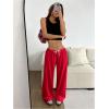 image:imageWomens Drawstring Waist Straight Streetwear Long Wide Leg Pants Casual Loose Baggy Workout Long Fall SweatpantsDark Red