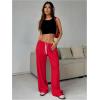 image:imageWomens Drawstring Waist Straight Streetwear Long Wide Leg Pants Casual Loose Baggy Workout Long Fall SweatpantsDark Red