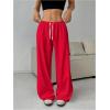 image:imageWomens Drawstring Waist Straight Streetwear Long Wide Leg Pants Casual Loose Baggy Workout Long Fall SweatpantsDark Red