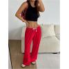image:imageWomens Drawstring Waist Straight Streetwear Long Wide Leg Pants Casual Loose Baggy Workout Long Fall SweatpantsDark Red