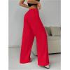 image:imageWomens Drawstring Waist Straight Streetwear Long Wide Leg Pants Casual Loose Baggy Workout Long Fall SweatpantsDark Red