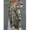 image:imageWomens Drawstring Waist Straight Streetwear Long Wide Leg Pants Casual Loose Baggy Workout Long Fall SweatpantsDeep Camo