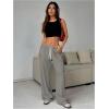 image:imageWomens Drawstring Waist Straight Streetwear Long Wide Leg Pants Casual Loose Baggy Workout Long Fall SweatpantsGrey Solid