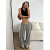image:imageWomens Drawstring Waist Straight Streetwear Long Wide Leg Pants Casual Loose Baggy Workout Long Fall SweatpantsGrey Solid