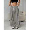 image:imageWomens Drawstring Waist Straight Streetwear Long Wide Leg Pants Casual Loose Baggy Workout Long Fall SweatpantsGrey Solid