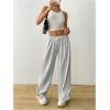 image:imageWomens Drawstring Waist Straight Streetwear Long Wide Leg Pants Casual Loose Baggy Workout Long Fall SweatpantsLight Grey