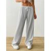 image:imageWomens Drawstring Waist Straight Streetwear Long Wide Leg Pants Casual Loose Baggy Workout Long Fall SweatpantsLight Grey
