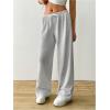 image:imageWomens Drawstring Waist Straight Streetwear Long Wide Leg Pants Casual Loose Baggy Workout Long Fall SweatpantsLight Grey