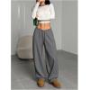 image:imageWomens Drawstring Waist Straight Streetwear Long Wide Leg Pants Casual Loose Baggy Workout Long Fall SweatpantsMedium Grey