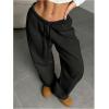 image:imageWomens Drawstring Waist Straight Streetwear Long Wide Leg Pants Casual Loose Baggy Workout Long Fall SweatpantsMix Black