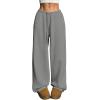 image:imageWomens Drawstring Waist Straight Streetwear Long Wide Leg Pants Casual Loose Baggy Workout Long Fall SweatpantsMix Grey