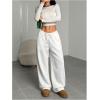 image:imageWomens Drawstring Waist Straight Streetwear Long Wide Leg Pants Casual Loose Baggy Workout Long Fall SweatpantsMix White