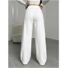 image:imageWomens Drawstring Waist Straight Streetwear Long Wide Leg Pants Casual Loose Baggy Workout Long Fall SweatpantsMix White
