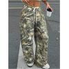 image:imageWomens Drawstring Waist Straight Streetwear Long Wide Leg Pants Casual Loose Baggy Workout Long Fall SweatpantsMulticolor Camo
