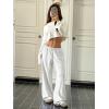 image:imageWomens Drawstring Waist Straight Streetwear Long Wide Leg Pants Casual Loose Baggy Workout Long Fall SweatpantsPlain Grey