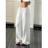 image:imageWomens Drawstring Waist Straight Streetwear Long Wide Leg Pants Casual Loose Baggy Workout Long Fall SweatpantsPlain Grey