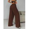 image:imageWomens Drawstring Waist Straight Streetwear Long Wide Leg Pants Casual Loose Baggy Workout Long Fall SweatpantsPure Brown