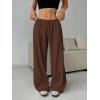 image:imageWomens Drawstring Waist Straight Streetwear Long Wide Leg Pants Casual Loose Baggy Workout Long Fall SweatpantsPure Brown