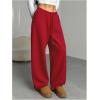 image:imageWomens Drawstring Waist Straight Streetwear Long Wide Leg Pants Casual Loose Baggy Workout Long Fall SweatpantsRed