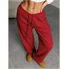 image:imageWomens Drawstring Waist Straight Streetwear Long Wide Leg Pants Casual Loose Baggy Workout Long Fall SweatpantsRed