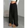 image:imageWomens Drawstring Waist Straight Streetwear Long Wide Leg Pants Casual Loose Baggy Workout Long Fall SweatpantsSoft Black