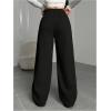 image:imageWomens Drawstring Waist Straight Streetwear Long Wide Leg Pants Casual Loose Baggy Workout Long Fall SweatpantsSoft Black