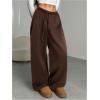 image:imageWomens Drawstring Waist Straight Streetwear Long Wide Leg Pants Casual Loose Baggy Workout Long Fall SweatpantsSoft Brown